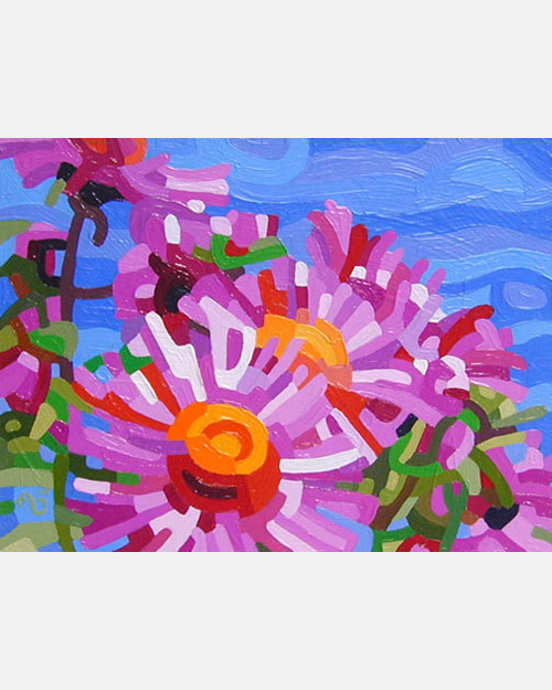 original abstract landscape painting of pink aummer asters
