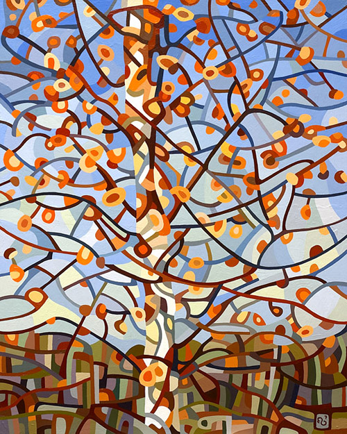 original abstract landscape painting of a november birch