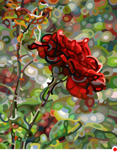 original abstract landscape painting of a single rose on a late summer day