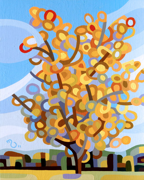 original abstract landscape painting of a fall tree
