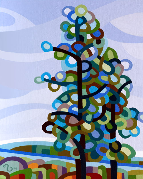 original abstract landscape painting of a tree on a hill