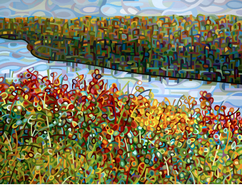 original abstract landscape painting of a fall river view