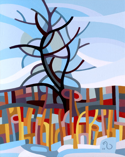original abstract landscape painting of a winter tree