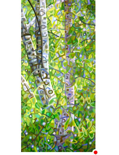 original abstract landscape painting of a green birch forest