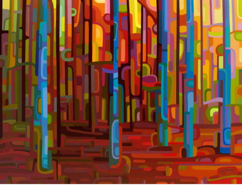 original abstract landscape colorful forest walking trees
