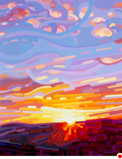 original abstract landscape painting of a sunset sky