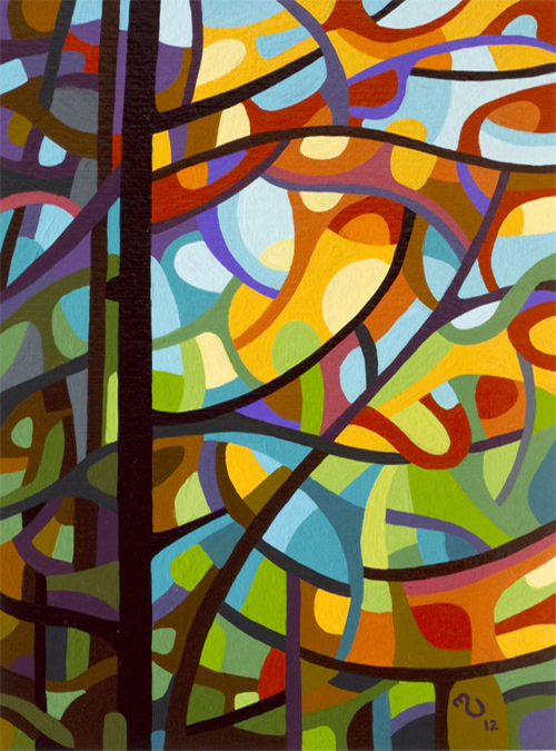 original abstract landscape study of a fall forest