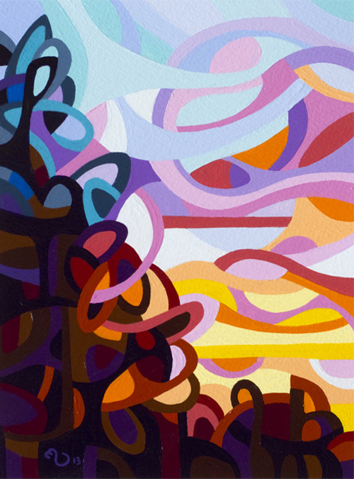 original abstract landscape study of a sunset