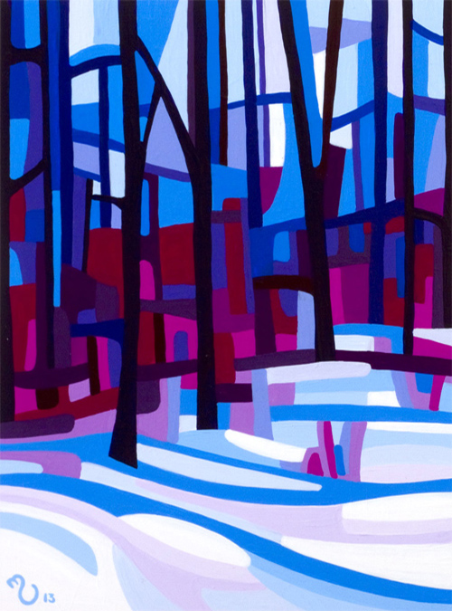 original abstract landscape study blue winter forest morning