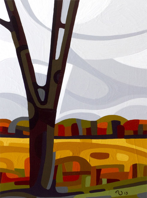 original abstract landscape study of a grey fall day tree