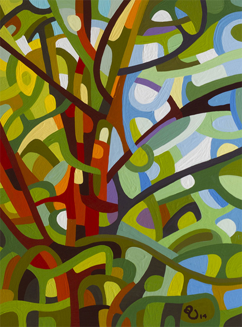 original abstract landscape study of a summer oak tree