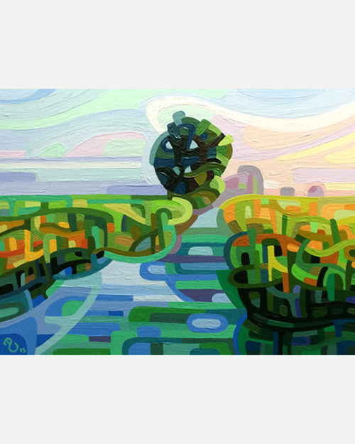 original abstract landscape study of dawn in the wetlands