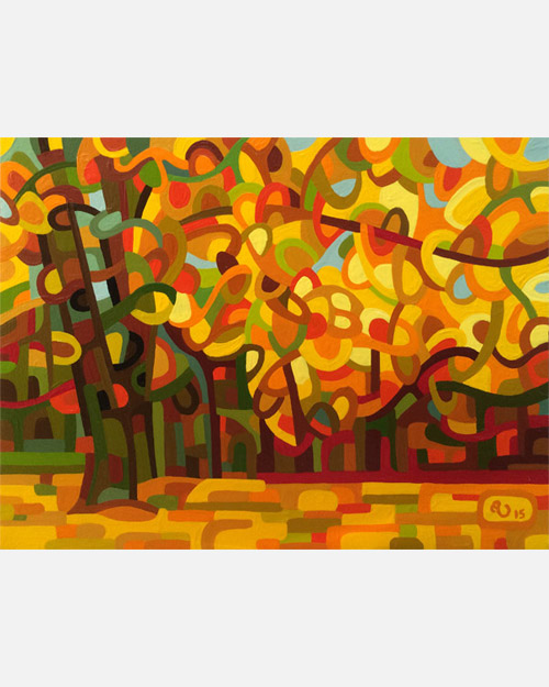 original abstract landscape study of a golden fall forest