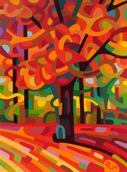 original abstract landscape study of a fall maple tree