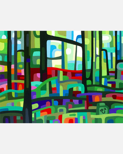 original abstract landscape study of a green spring forest