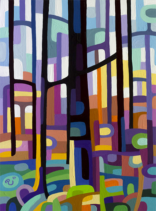original abstract landscape study of dawn in the forest
