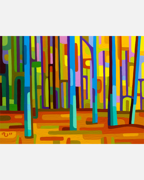 original abstract landscape study of an orange forest morning