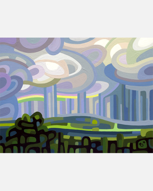 original abstract landscape study of summer rain clouds rainbow