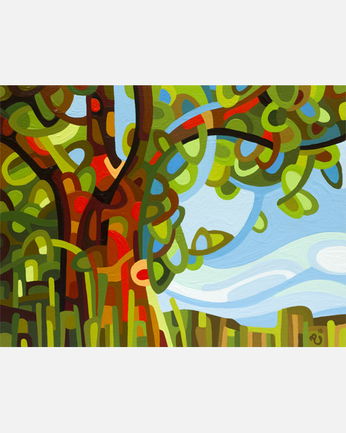 original abstract landscape study of an oak tree summer day field