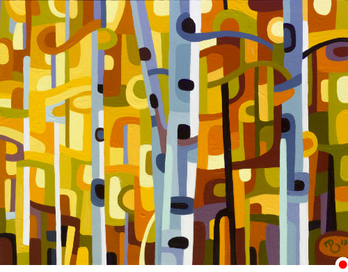 original abstract landscape painting study of fall orange birches