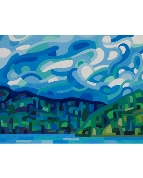 original abstract landscape painting study green summer lake