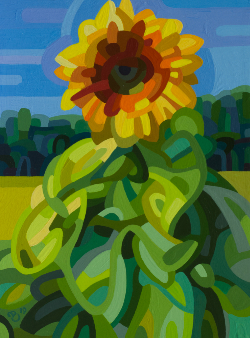 original abstract landscape painting study of a sunflower