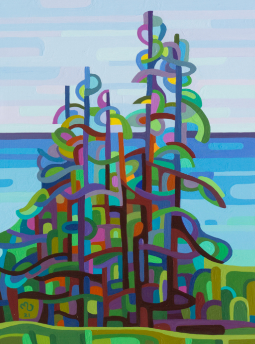 original abstract landscape painting study of summer pines