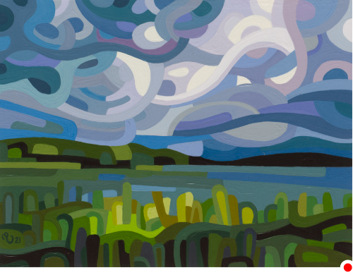 original abstract landscape storm over a summer lake