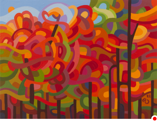 original abstract red autumn fall forest