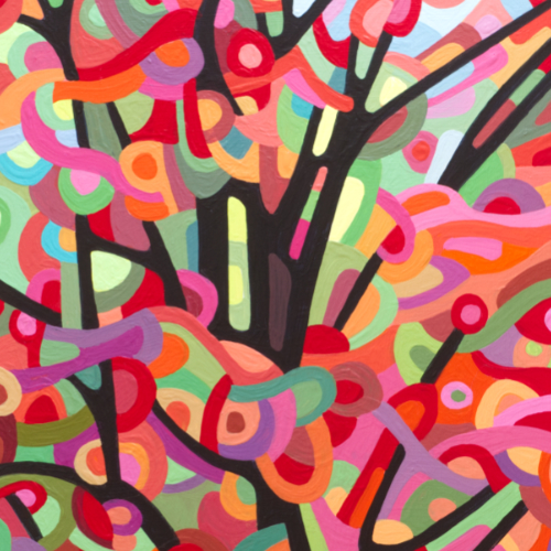 original abstract landscape painting study of a vibrant fall tree 