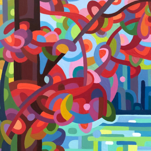 original abstract landscape painting study of a fall lake 