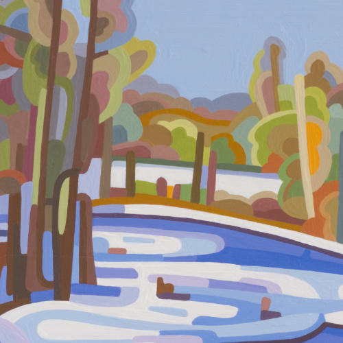 original abstract landscape painting study of winter stream 