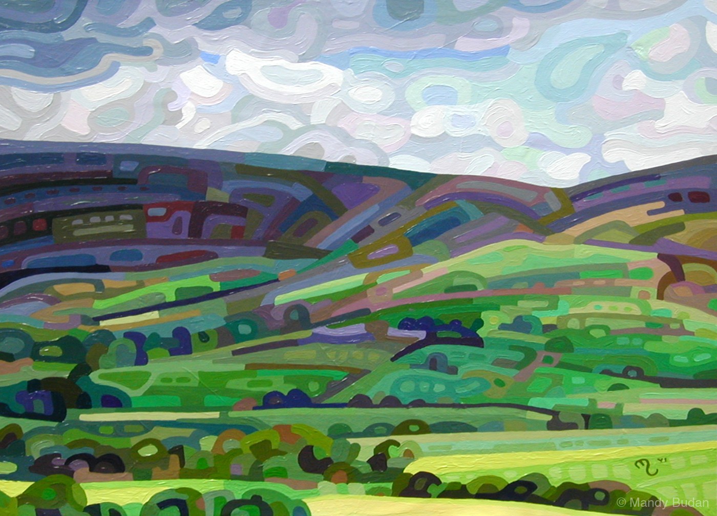Clouds make shadows across a summer landscape. by Mandy Budan