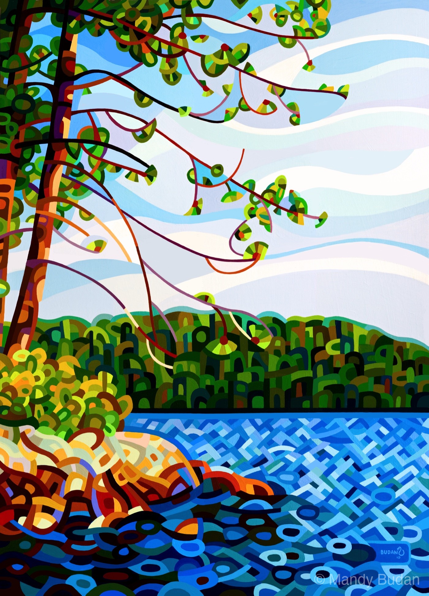 Delicate twisty branches reach out over the water, fans of needles catch the breezes and the warm sunshine bounces off the...