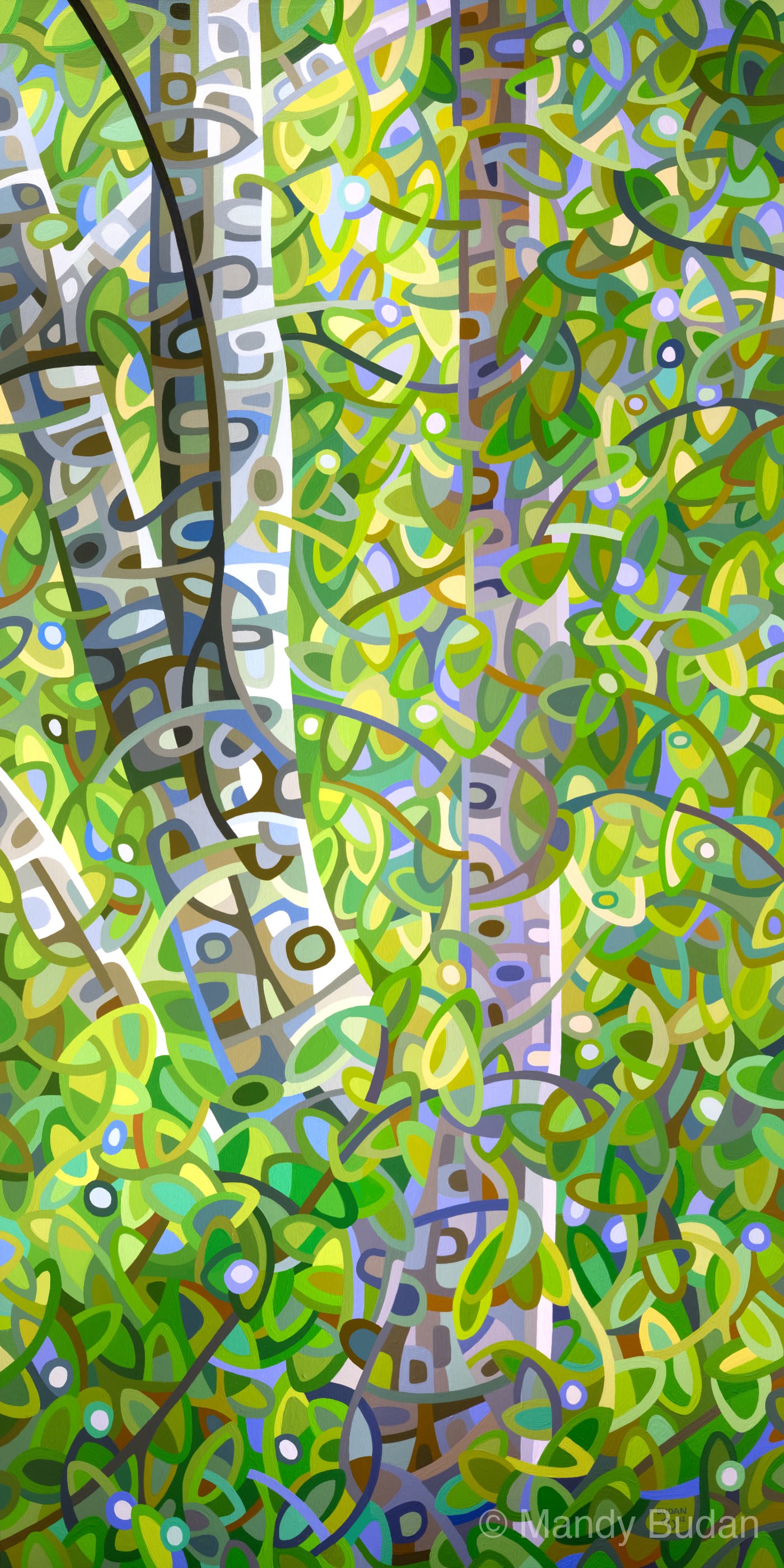 A warm summer day amongst the birches; the trunks are fading in and out of the leaves and light, intent on their game. by ...