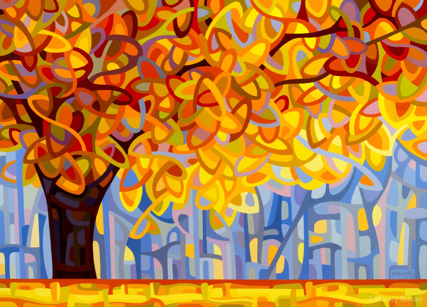 A single tree stands resplendent in the sun of an October afternoon. The gold of its leaves a counterpoint to the muted bl...