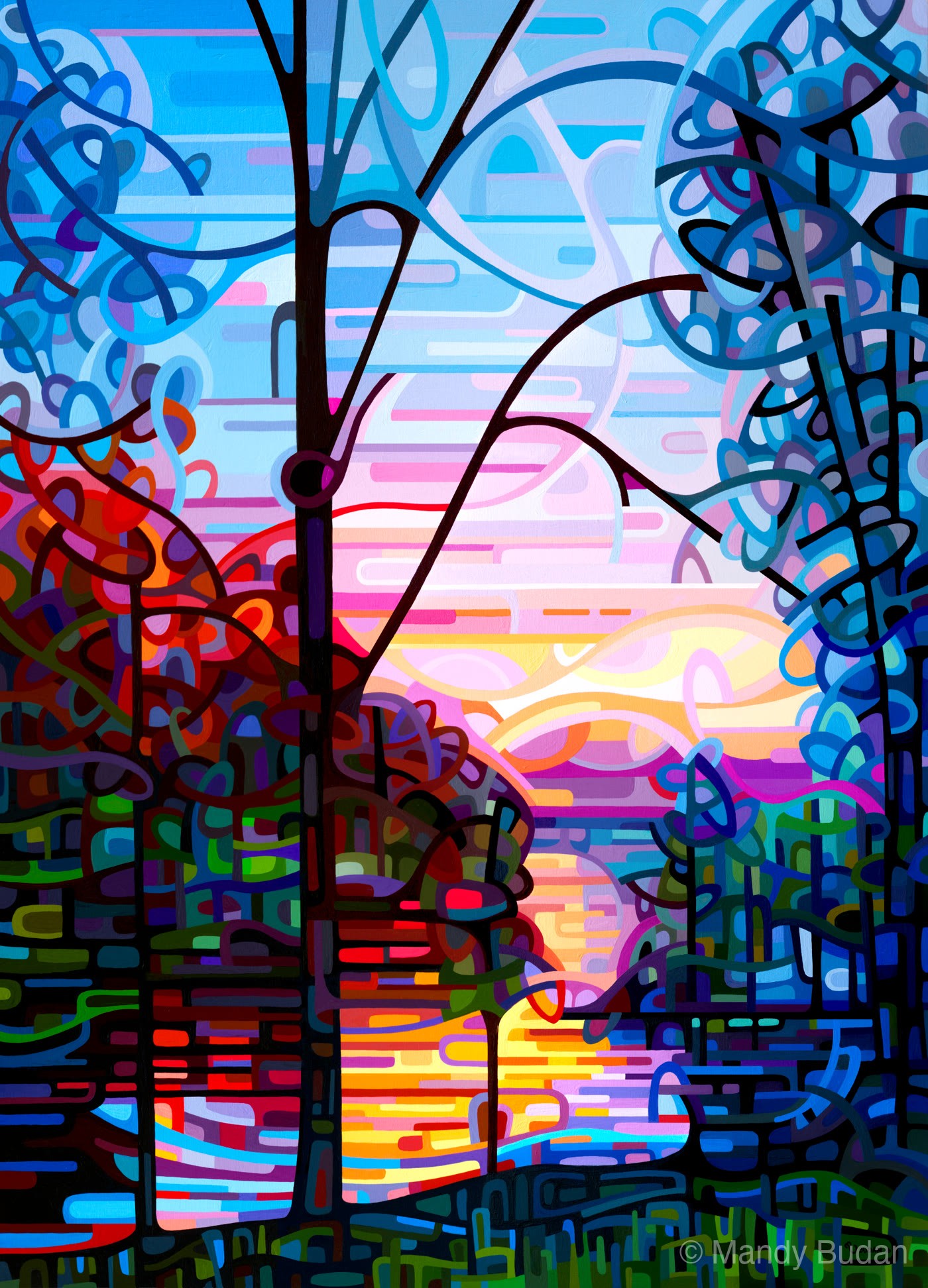 The morning sun rises over the lake chasing the deep blues with peaches and pinks, reaching with warm tendrils into the co...