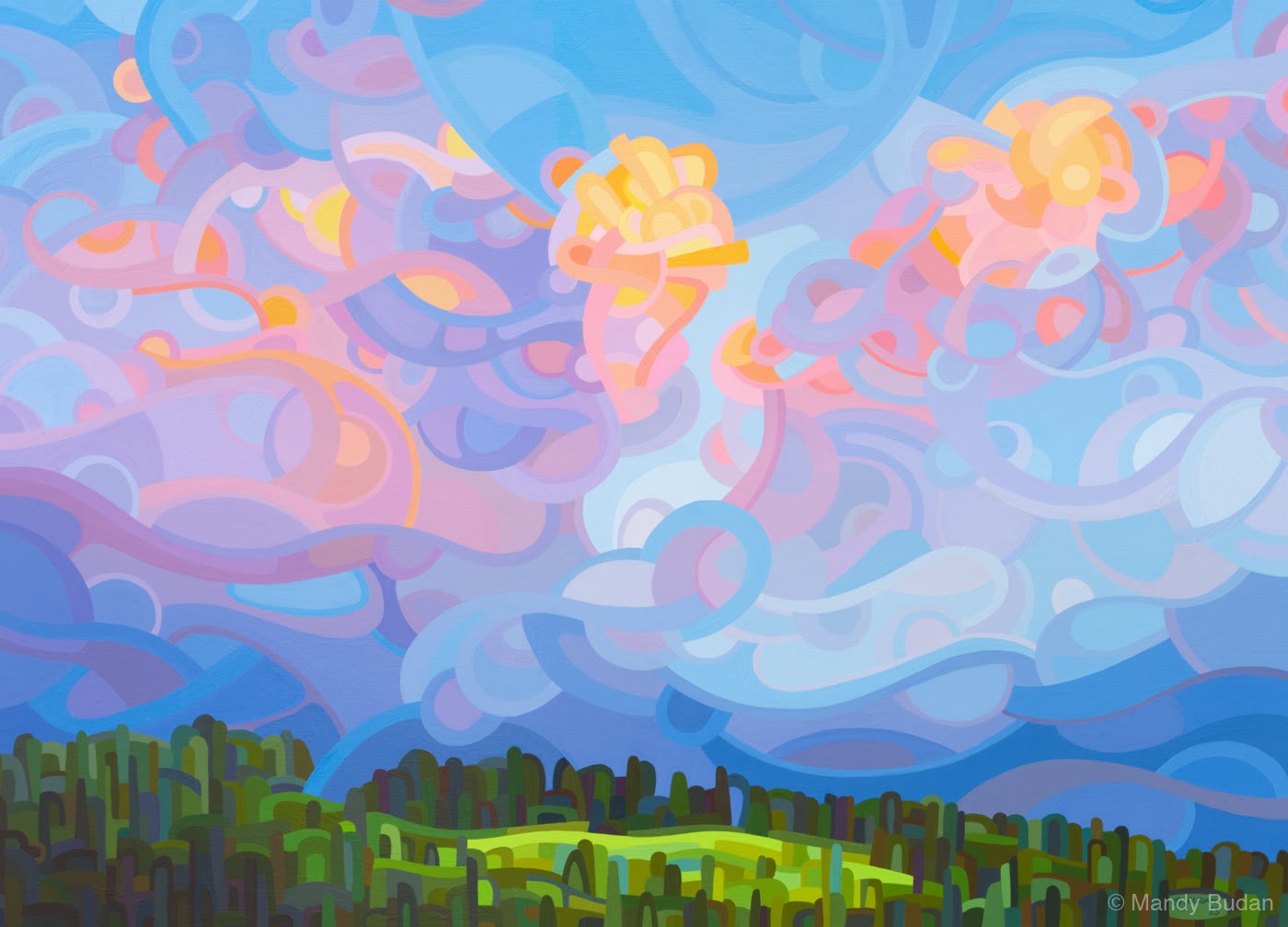 The trees stand in silent awe as the exuberant clouds come together for the days finale.