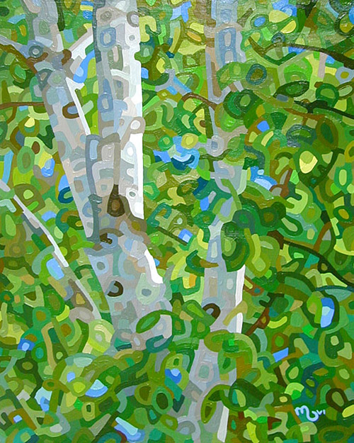 original abstract landscape painting of an summer birch trees in Muskoka