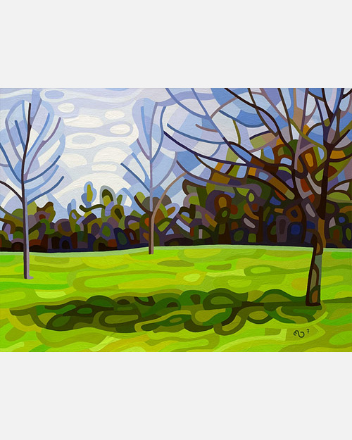 original abstract landscape painting of early spring shadows