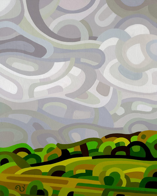 original abstract landscape painting of a storm coming over a summer field