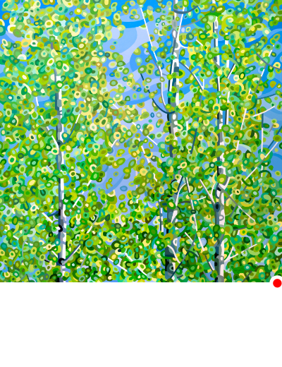 original abstract landscape painting of a day in a green birch forest