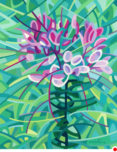 original abstract landscape painting of a cleome blossom