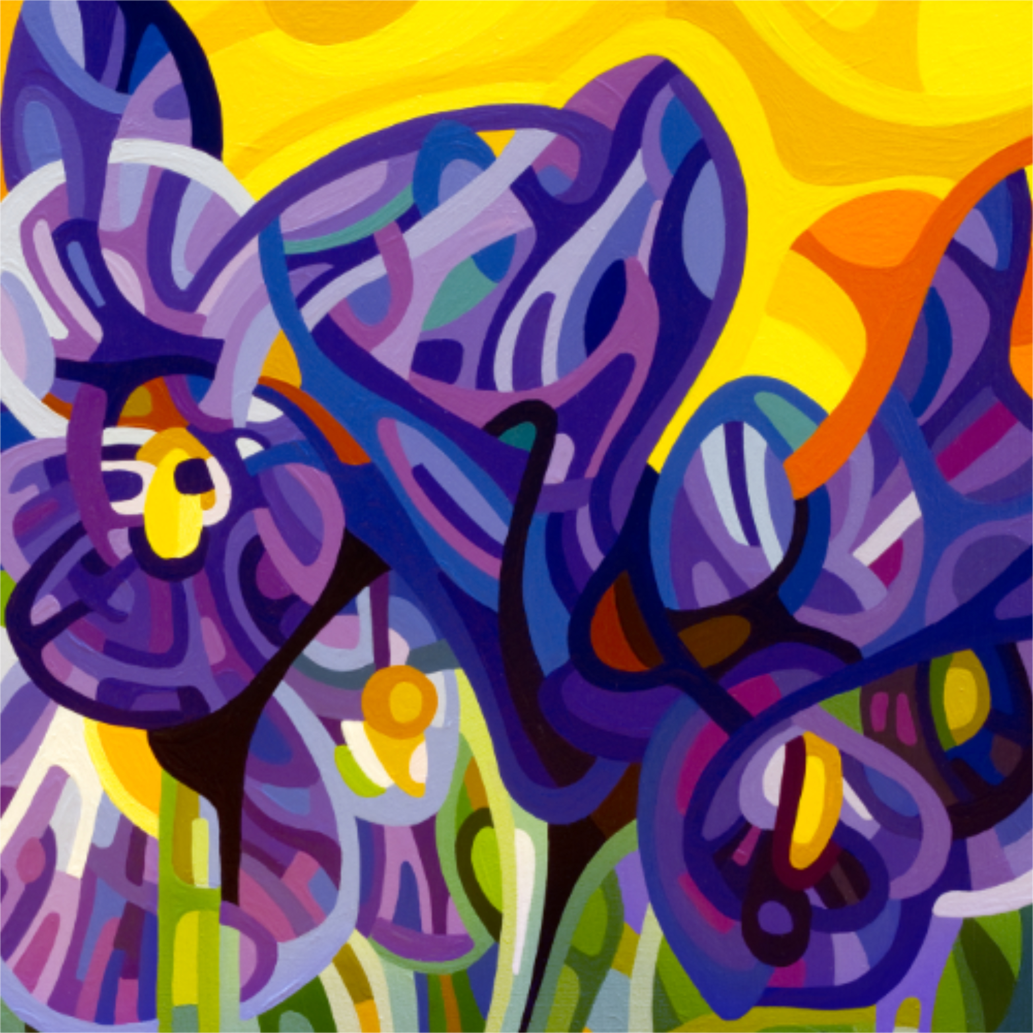 original abstract landscape painting purple irises