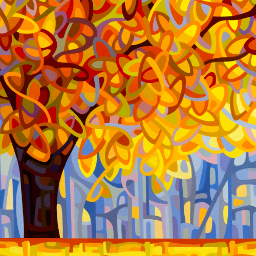 original abstract landscape painting of an autumn afternoon tree