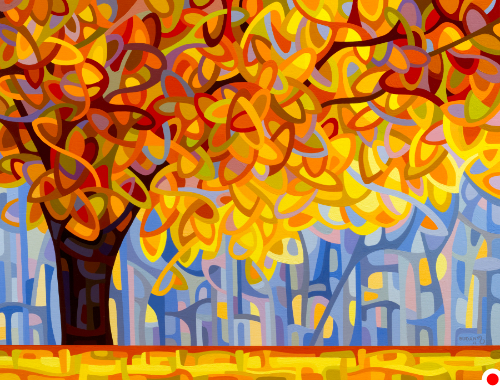 original abstract landscape painting of an autumn afternoon tree