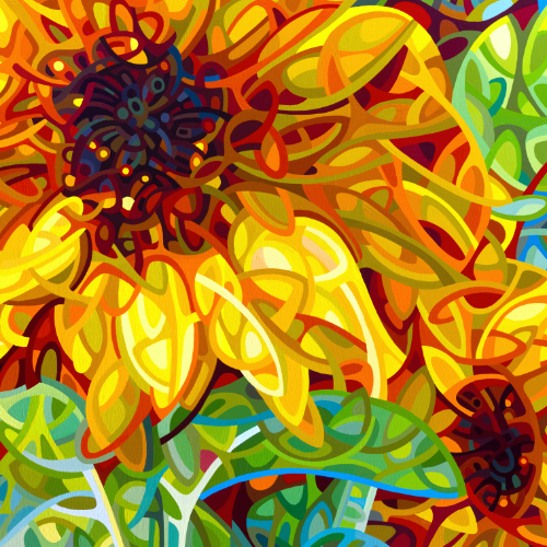 original abstract landscape painting of yellow sunflowers