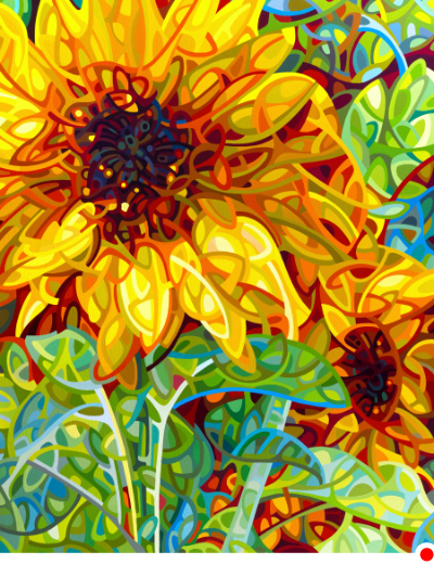 original abstract landscape painting of yellow sunflowers