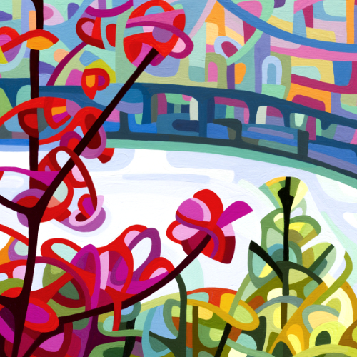 original abstract landscape painting overlooking a river
