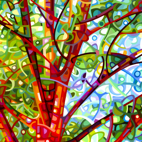 original abstract landscape painting of a tree in the forest